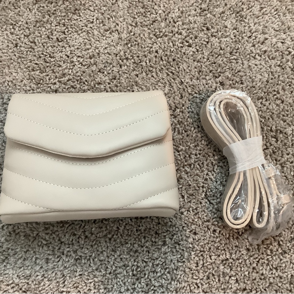 Cream Quilted Crossbody Bag with Flap Closure